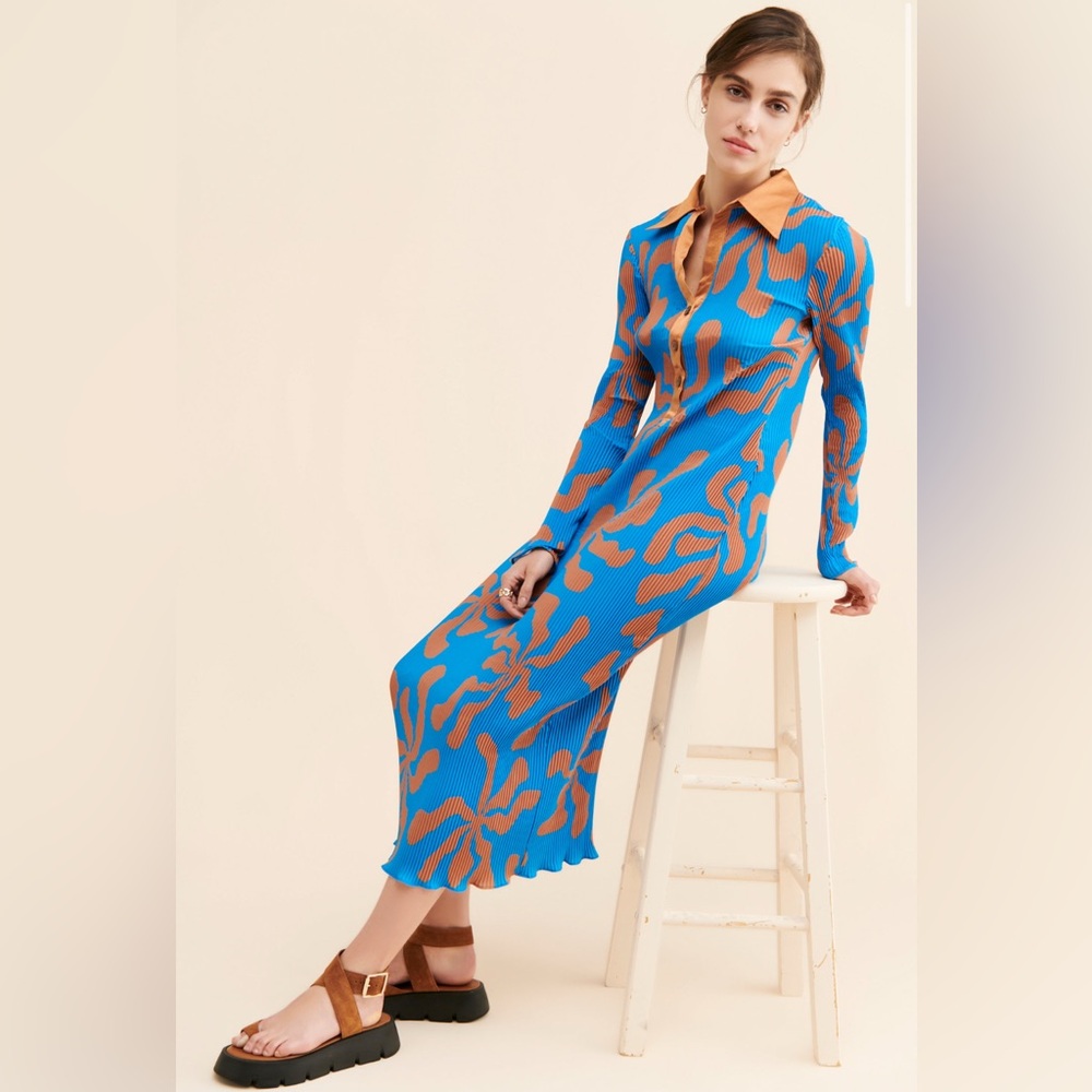 Arthur Women's Apparel Crimped Midi Dress Long Sleeve Size 6